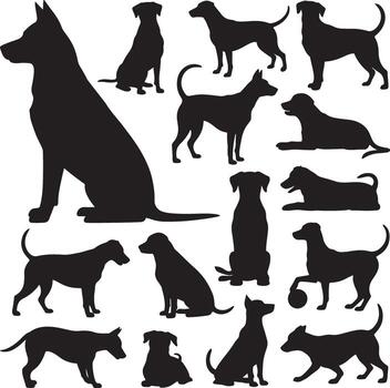 Assortment of Dog Silhouettes in Different Positions, A Comprehensive Canine Compendium vector
