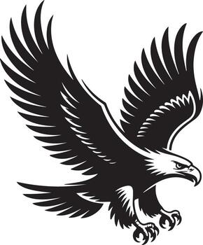 Soaring Eagle Silhouette with Detailed Feathers and Sharp Talons on Transparent Backdrop vector