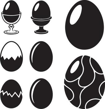 Egg Variety with Cracked Shells and Egg Cups on a Transparent Background for Design vector