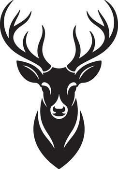 Deer Head Silhouette with Antlers Front View on Transparent Background Design Element vector