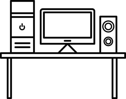 Desktop Computer Icon for Education and Study. Line art desktop computer icon representing education online study digital learning resources training business and creative project purposes. vector