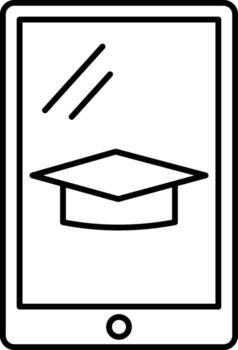 Tablet Icon for E Learning and Digital Study. Line art tablet with book or app screen representing e learning digital study mobile education resources and smart tools for students teachers vector