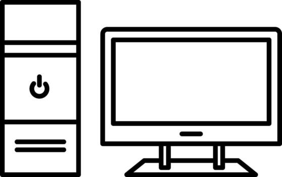 Desktop Computer Icon for Education and Study. Line art desktop computer icon representing education online study digital learning resources training business. vector