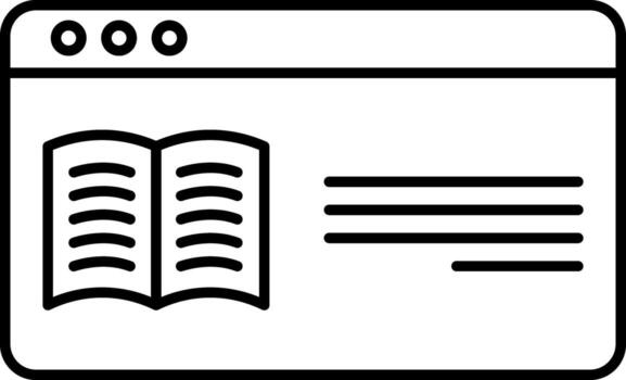 Online Course Icon for Digital Training and Study. Line art online course window with play button and book symbol representing digital education e learning training study and professional. vector