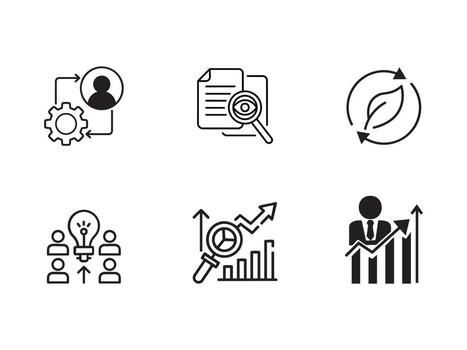 Business process icons set featuring linear management and strategy symbols Growth, Innovation, and Process Optimization Icons vector