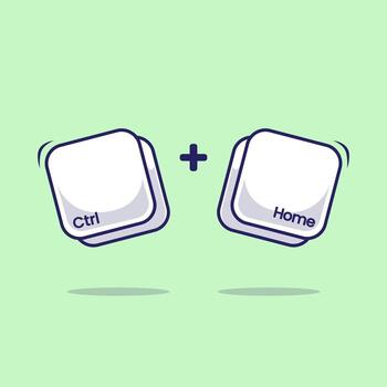 Flat cartoon of computer keyboard combination shortcut Ctrl plus Home icon, button, sign, symbol for fast typing technology element vector