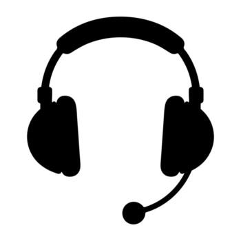 Silhouette of headset with microphone symbol for call center, gaming, support, and communication. vector