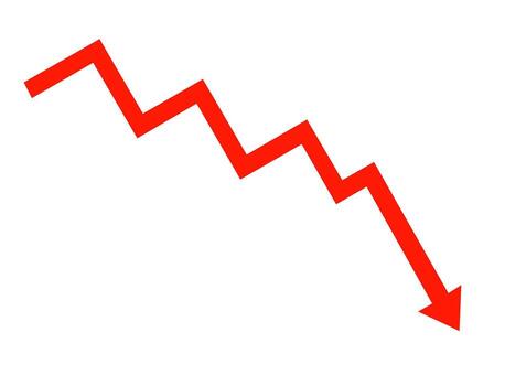 Red arrow pointing down showing decline in business graph vector