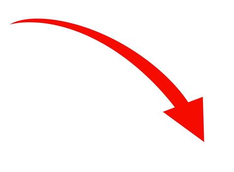 Red arrow pointing down, indicating decrease, decline, or drop concept vector