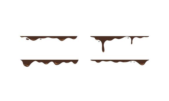 Set chocolate border melting flow and dripping from top for food design background decoration vector