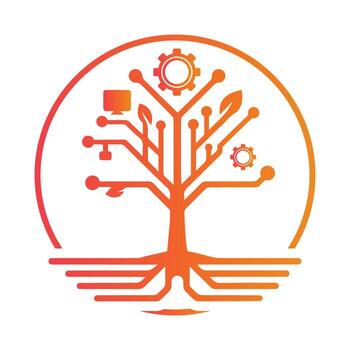 Abstract Tree with Technology and Nature Integration Elements vector