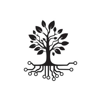 Digital Tree with Circuit Roots Conceptualizing Technology and Nature Integration vector
