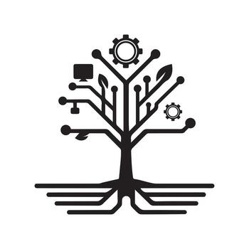 Conceptual Illustration of Technology Shaped as a Tree with Digital Elements vector