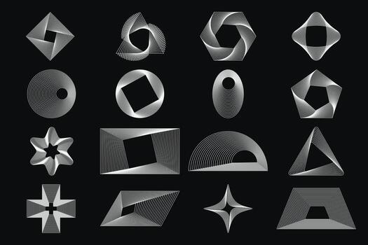 Geometric shape set in blend style isolated on black background for futuristic concept vector
