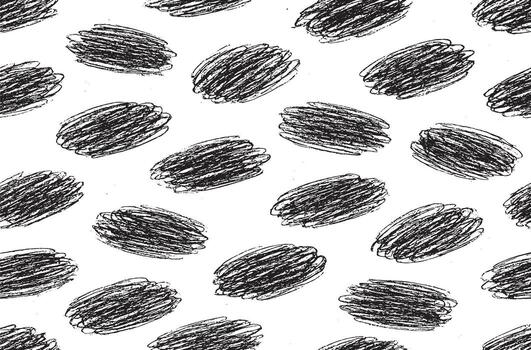 Seamless hand drawn scribble oval pattern with black ink strokes on white background. Perfect abstract grunge texture for fabric, wallpaper, wrapping, digital design, and modern backgrounds. vector