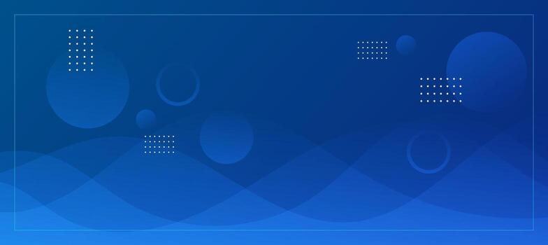 Abstract blue banner design featuring dynamic flowing waves, translucent circles, and geometric dot patterns for a modern digital background vector