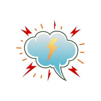 Lightning bolt in speech bubble on a cloud, thunderstorm icon. vector