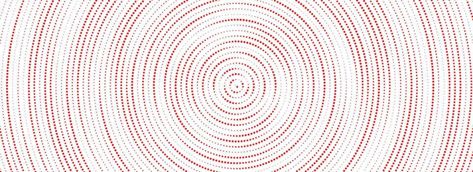 Red halftone concentric circle background. Rippled sonic wave wallpaper. Dotted radial gradient texture. Rasterized rough backdrop for epicenter, target, radar signal, vibration, shake concept vector