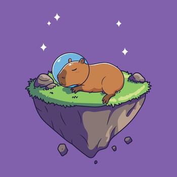 linda astronauta carpincho dormido en un flotante isla en exterior espacio. ilustración vector