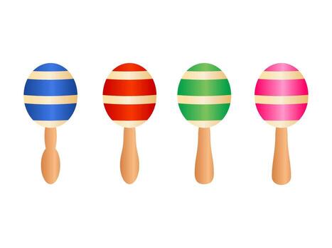 A Collection of Four Colorful Cartoon Maracas with Striped Patterns for Party and Music Themes vector