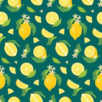 Lemon pattern with fruits and leaves vector