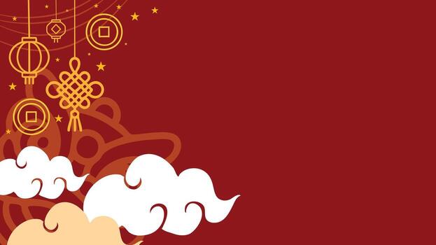 Red chinese new year background with lantern clouds and decoration vector