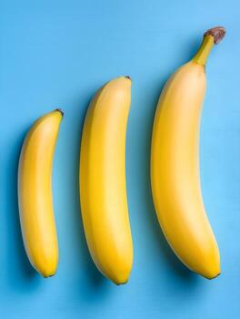 Three bananas of different sizes, the concept of male reproductive organ size variation. photo