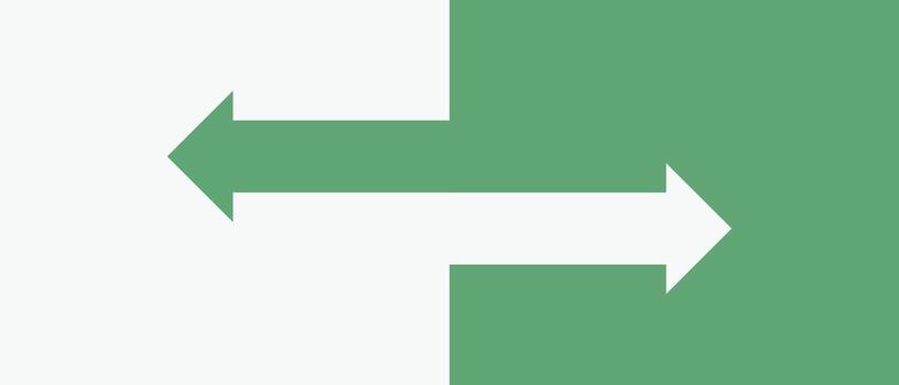 A conceptual illustration featuring two arrows, one green and one white, representing a choice or decision making process. vector