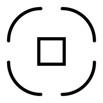 Linear Icons of Camera Viewfinders. Features a central square framed by four curved lines at each corner. vector