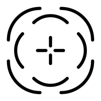 lineal íconos de cámara visores caracteristicas un central cruzar símbolo rodeado por cuatro cuarto de círculo líneas vector