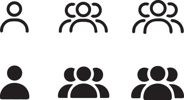 Collection of User and Group Icons Single Person to Multiple People Silhouettes vector