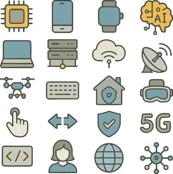 Technology icons representing devices connectivity and digital communication vector