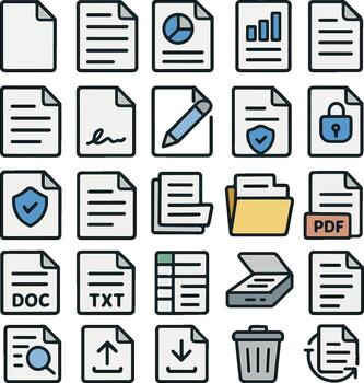 Collection of Document and File Icons for Data Management vector