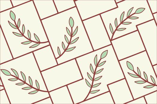 Delicate hand drawn botanical branches on a textured geometric background vector