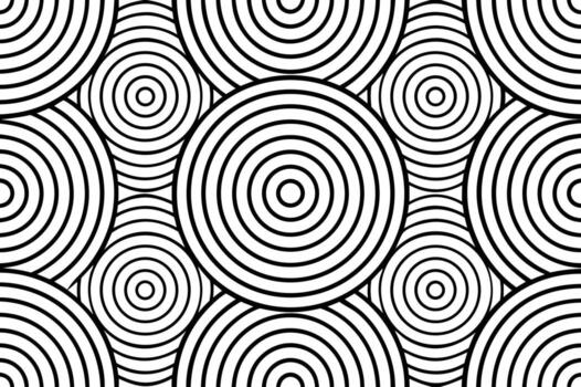 concéntrico círculos y oval patrones crear un fascinante negro y blanco geométrico diseño vector