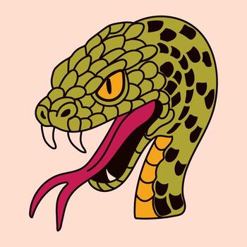 Green Snake Head with Sharp Teeth and Yellow Eyes vector