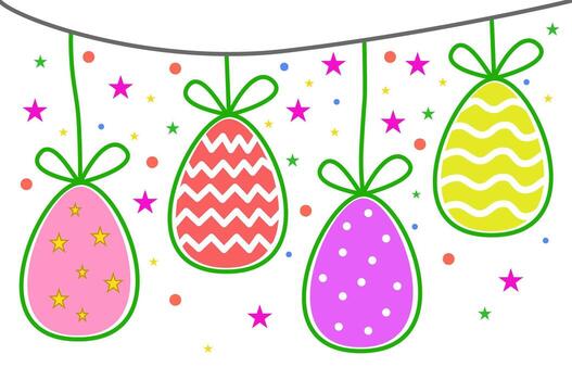 Easter eggs hanging on a decorative string. vector
