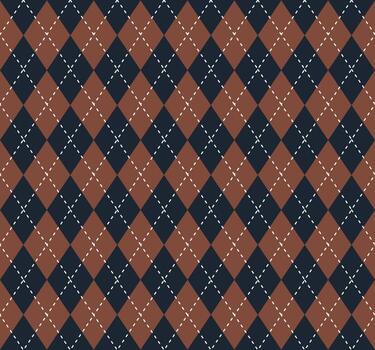 Classic argyle pattern in brown and dark blue with white dashed lines. vector