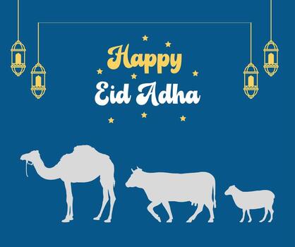Happy eid al-adha background with camel and sheep vector