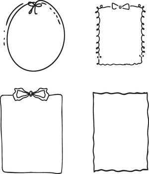 Collection of oval and rectangular hand-drawn frames with ribbons, bows, and decorative details. Ideal for posters, stationery, invitations, and scrapbook design vector