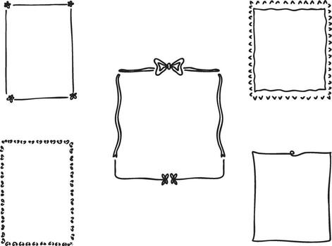 Collection of hand-drawn rectangular frames in doodle style with bows, borders, and playful details. Perfect for invitations, posters, kids designs, and craft projects vector