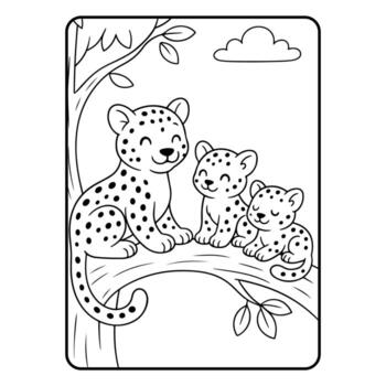 a coloring page with two leopards and a tree vector