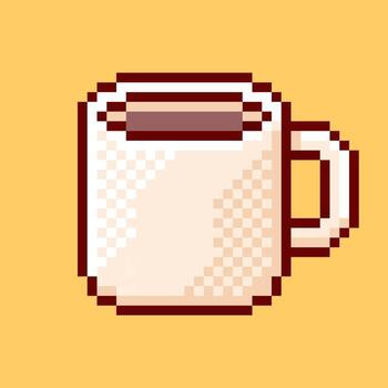 A clean and simple pixel art icon of a coffee mug, designed in a classic 8-bit retro aesthetic. This versatile sprite is perfect for cafe menus or as a symbol for a coffee break vector