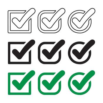 checkmark icons in different styles and colors vector