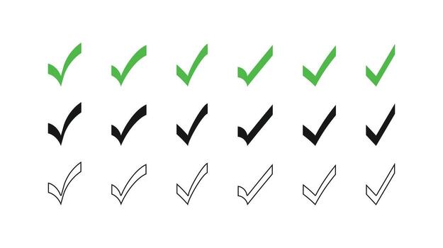 A versatile icon set of hand-drawn check marks in three styles. Perfect for checklists, UI design, and approval symbols vector