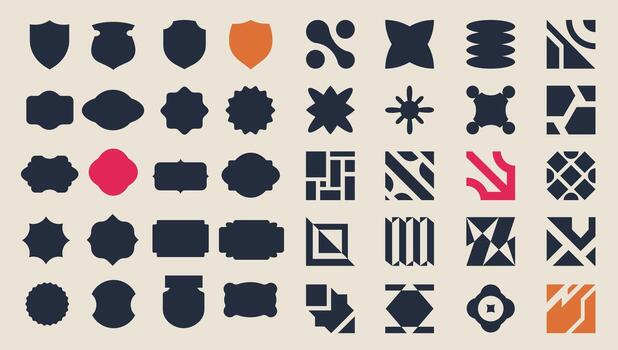 Flat emblem elements set. Abstract geometric primitive bold forms, brutal modernism minimal simple shapes for logo design. contemporary collection vector