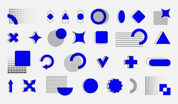 Abstract geometric shapes with halftone and line textures vector