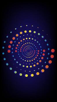 Vivid gradient dots forming a hypnotic spiral pattern on a dark background, modern abstract design vector