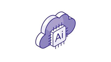 mikroprocessor med moln, begrepp isometrisk ikon av moln teknologi, ai moln .. video