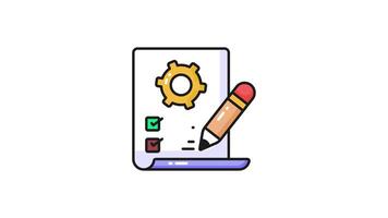 checklist met tandrad en potlood tonen concept icoon animatie van werk planning, technisch configuratie video